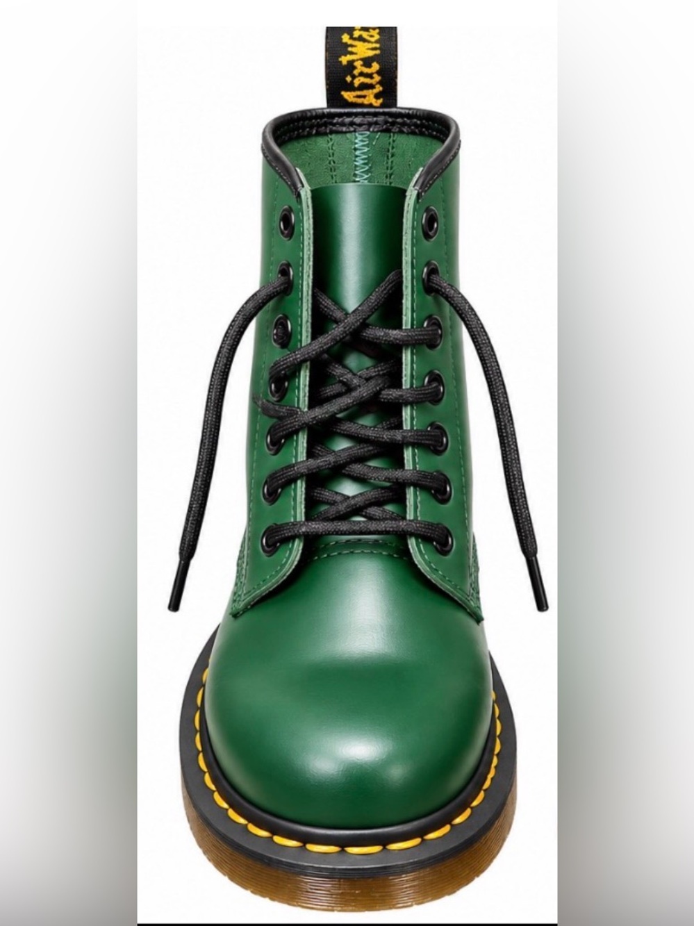 Dr. Martens Green Leather Lace-Up Combat Boots with Black Laces